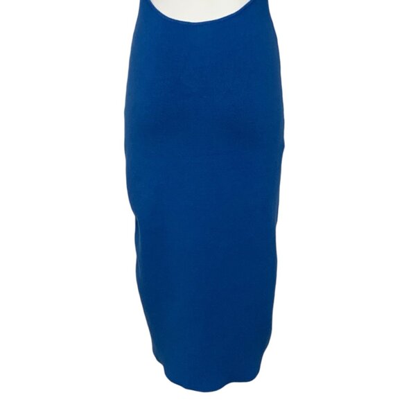 House Of Harlow 1969 Lux Essentials Knit Tank Dress M Blue Cutout Midi Bodycon - Picture 9 of 11